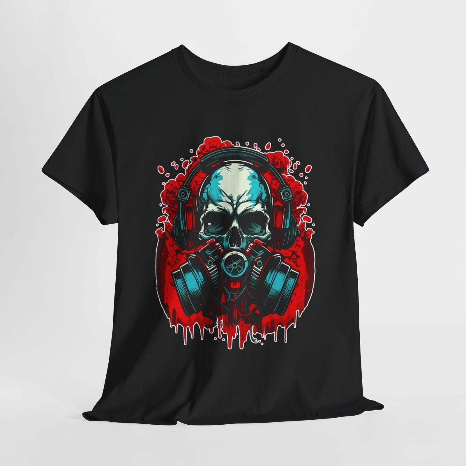 MUSIC LOVER SKULL GAS MASK HEADPHONES TRENDY  T SHIRT Unisex Heavy Cotton Tee
