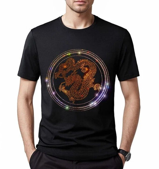 New Men Luxury Diamond Dragon Rhinestones Fashion T-Shirt High Quality