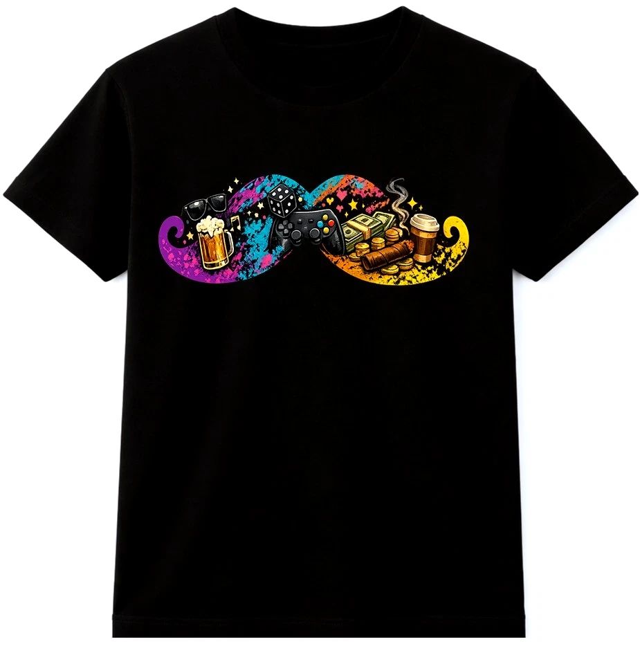 Gamer Coffee T Shirt Funny Gaming Graphic Tee Video Game Nerd Mustache Design