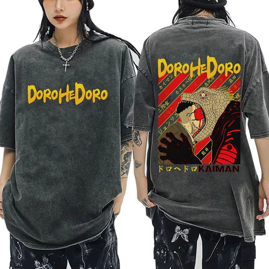 Unisex Dorohedoro Kaiman Shirt S-XXL Washed Black Y2K Anime Manga Graphic Tee