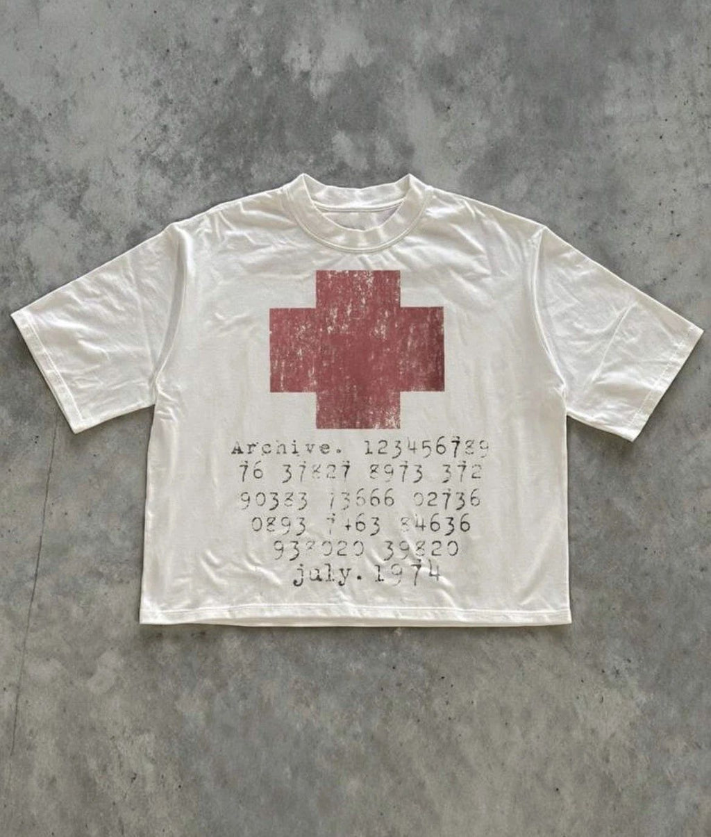 Men’s Vintage Archive Red Cross Graphic White Short Sleeve T-Shirt