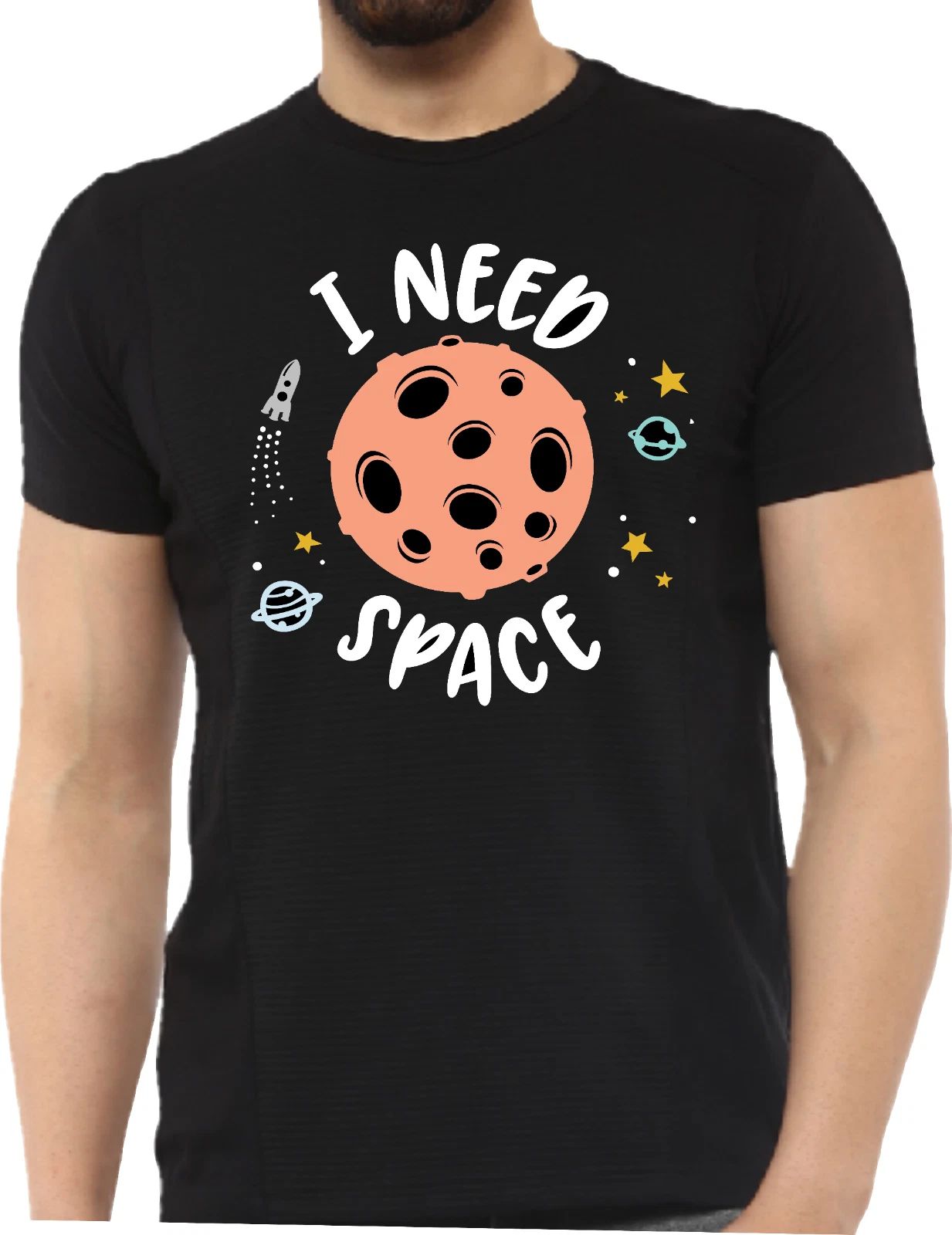 I Need Space - Funny Theme T- Shirt Cotton- Black - Men- Funny Logo