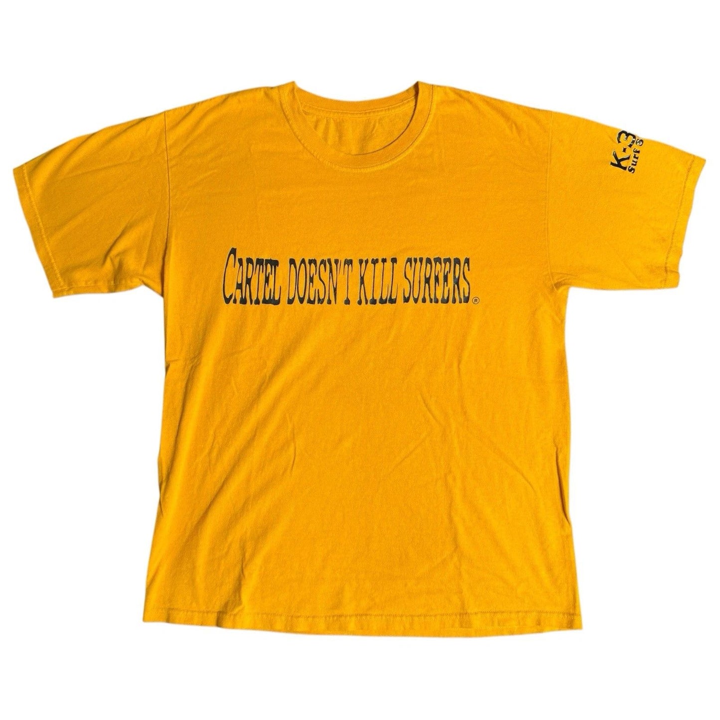 K-38 Surf Shop Mexico Yellow Graphic Tee “Cartel Doesn’t Kill Surfers”