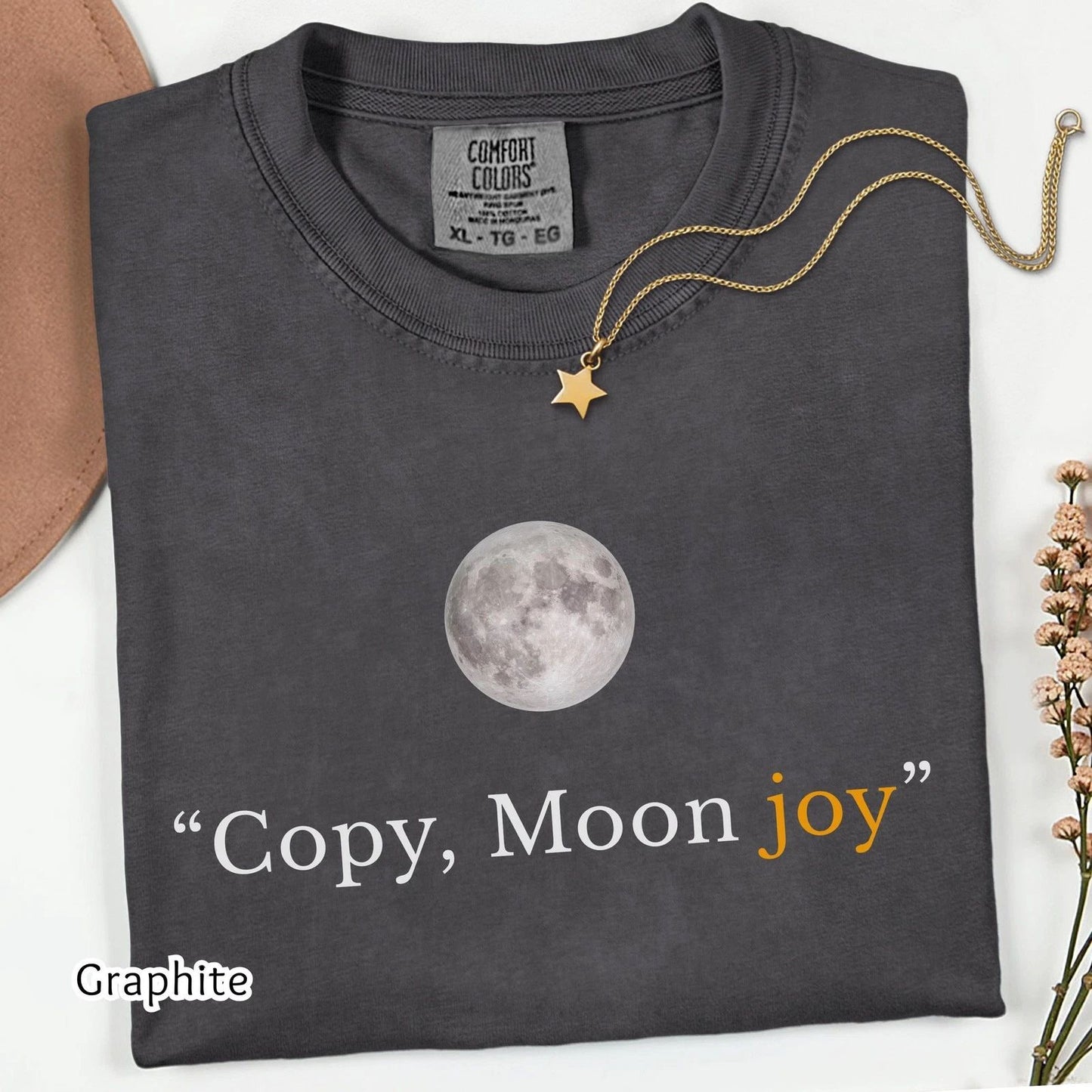 Copy Moon Joy Quote Shirt Lunar Graphic Tee Minimal Space Design Gift For Women