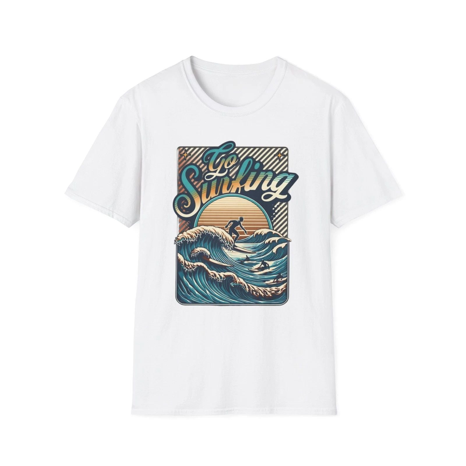 Surfing Retro Unisex Softstyle T-Shirt, Beachwear, Cool Summer Shirt Unisex Gift