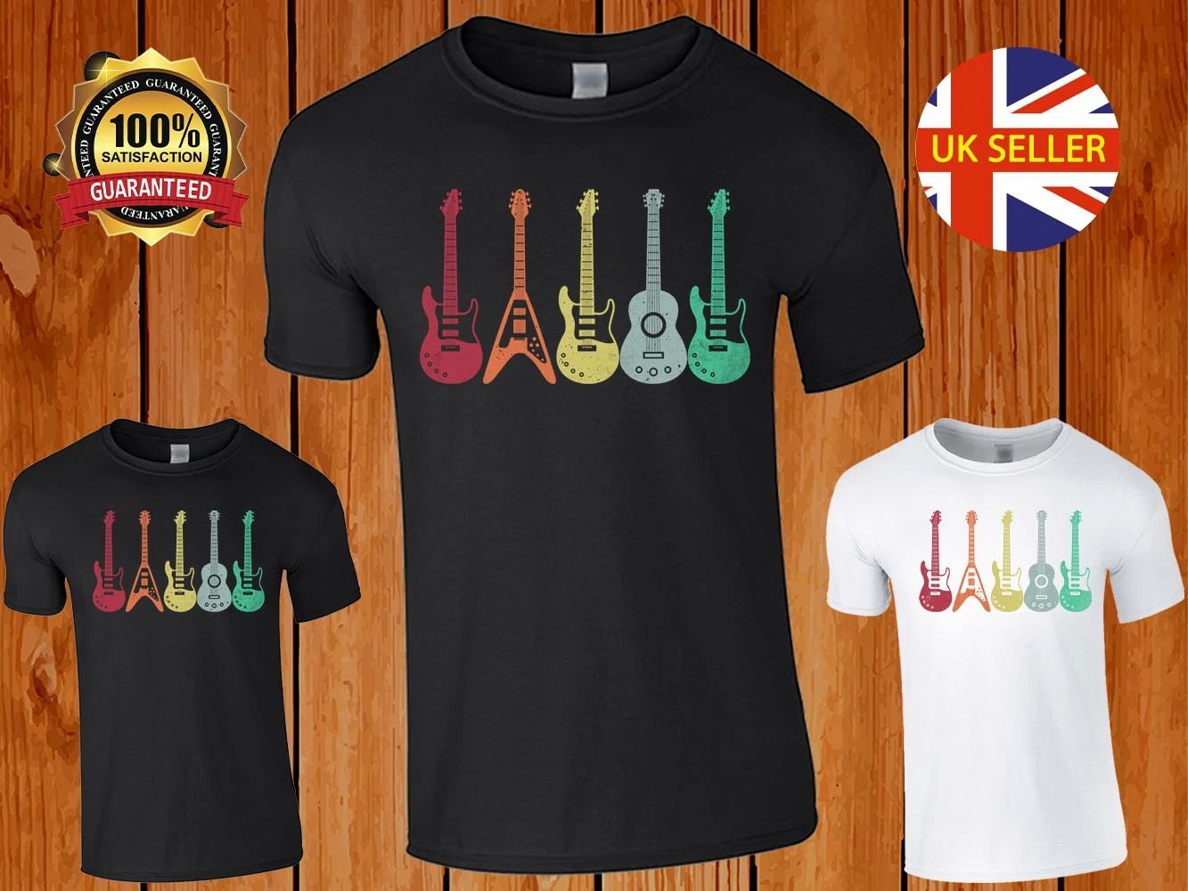 Guitar Music Retro Rock n Roll Cool Song Vintage Funny Mens Tee Top T-Shirts