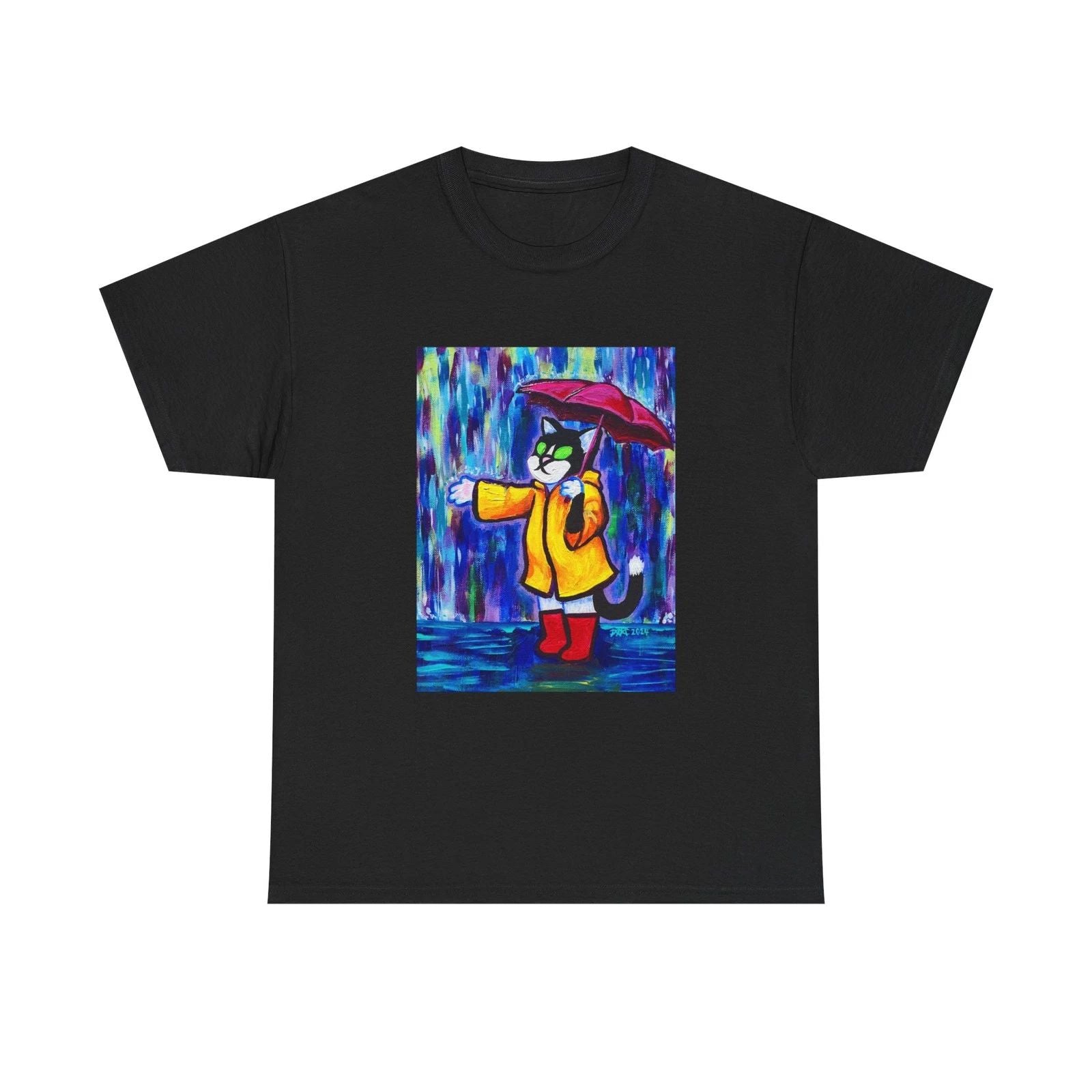 Rainy Day Cat T-Shirt, Cartoon Cat Tee, Cat Lover Gift, Funny Animal Shirt, Cat