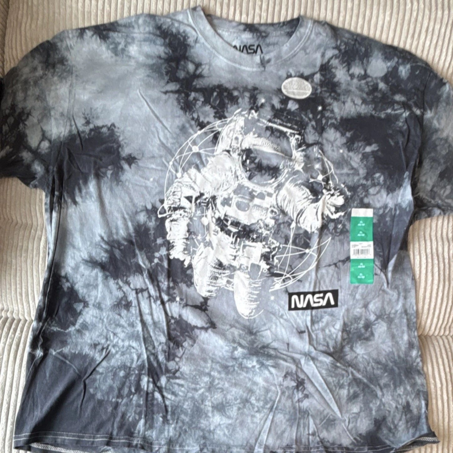 NASA Astronaut Graphic Cotton Men's Black Tie Dye T-Shirt Crew Neck XL