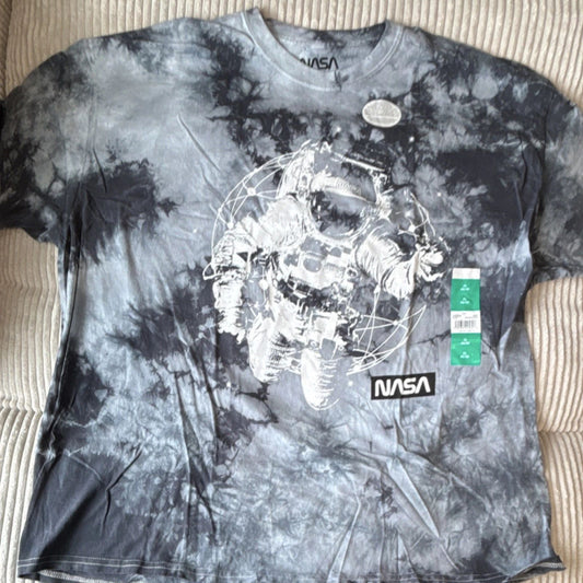 NASA Astronaut Graphic Cotton Men's Black Tie Dye T-Shirt Crew Neck XL