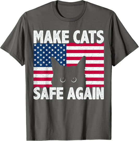 Make Cats Safe Again Funny Cat Eye Lover 2024 US Flag Unisex T-Shirt