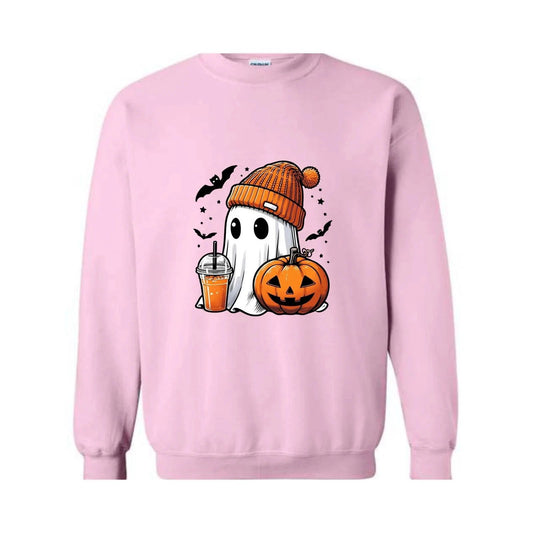 Cute Ghost Halloween Sweatshirt, Ghost Coffee Sweatshirt, Coffee Lover Sweater,