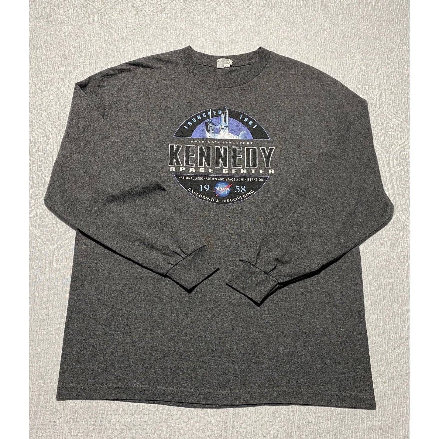 Alstyle Kennedy Space Center NASA Long Sleeve Graphic T-Shirt Charcoal Gray XL
