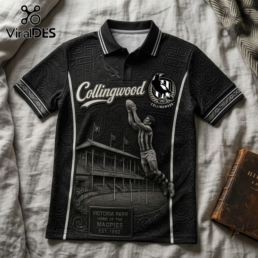 Collingwood FC Magpies Heritage Black Polo Shirt