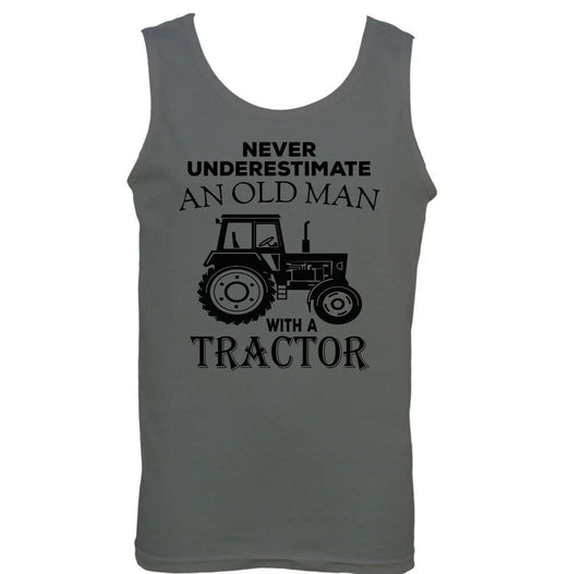 Never Underestimate An Old Man With A Tractor Mens Funny Farmer Vest Driver