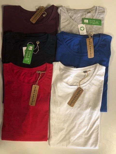 Organic Pure Cotton Men's Plain T-Shirt Short Sleeve  Crew Round Neck Top Casual