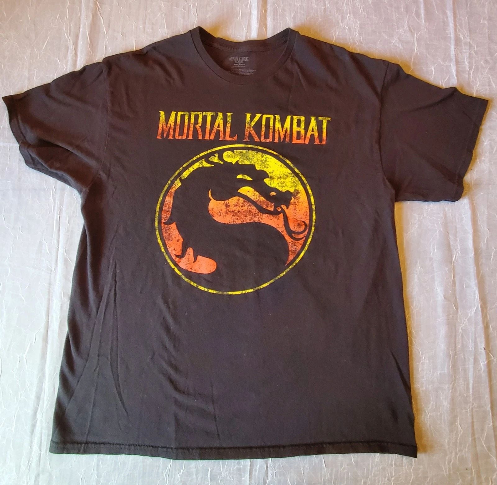Mortal Kombat Klassic Men's 2XL Black Graphic Crew Neck T-Shirt Dragon Logo