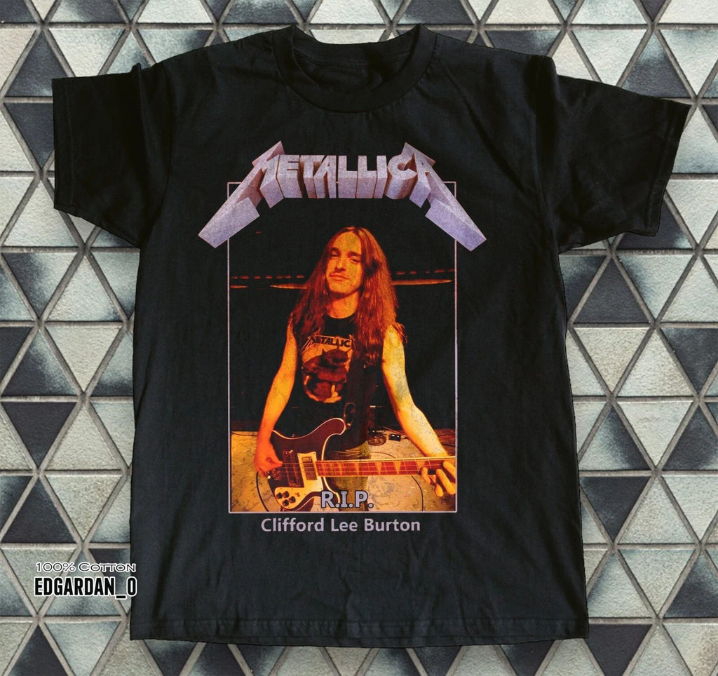 Metallica Cliff Burton Bass Legend Heavy Cotton Black Unisex T-shirt Size S-5XL