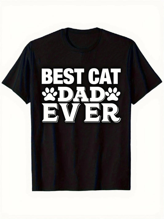 1pc Best Cat Dad Ever Graphic T-Shirt  Unisex, Crew Neck, Short Sleeve, Black,