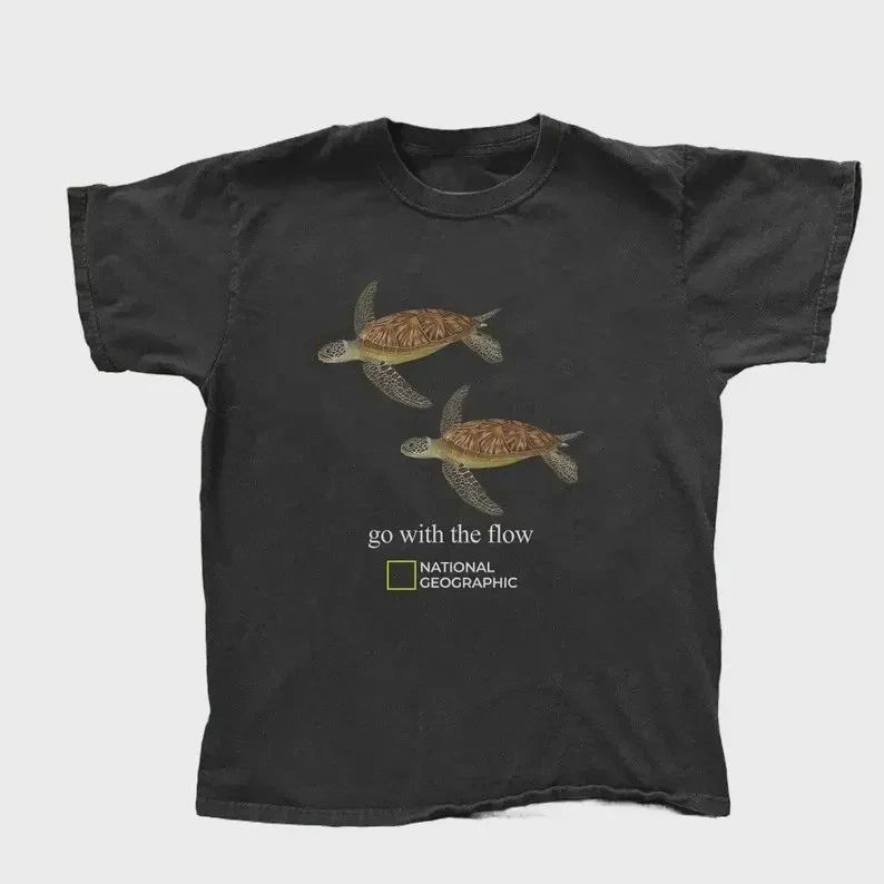 Retro National Geographic Seat Turtle 'go with the flow' Reprint T shirt