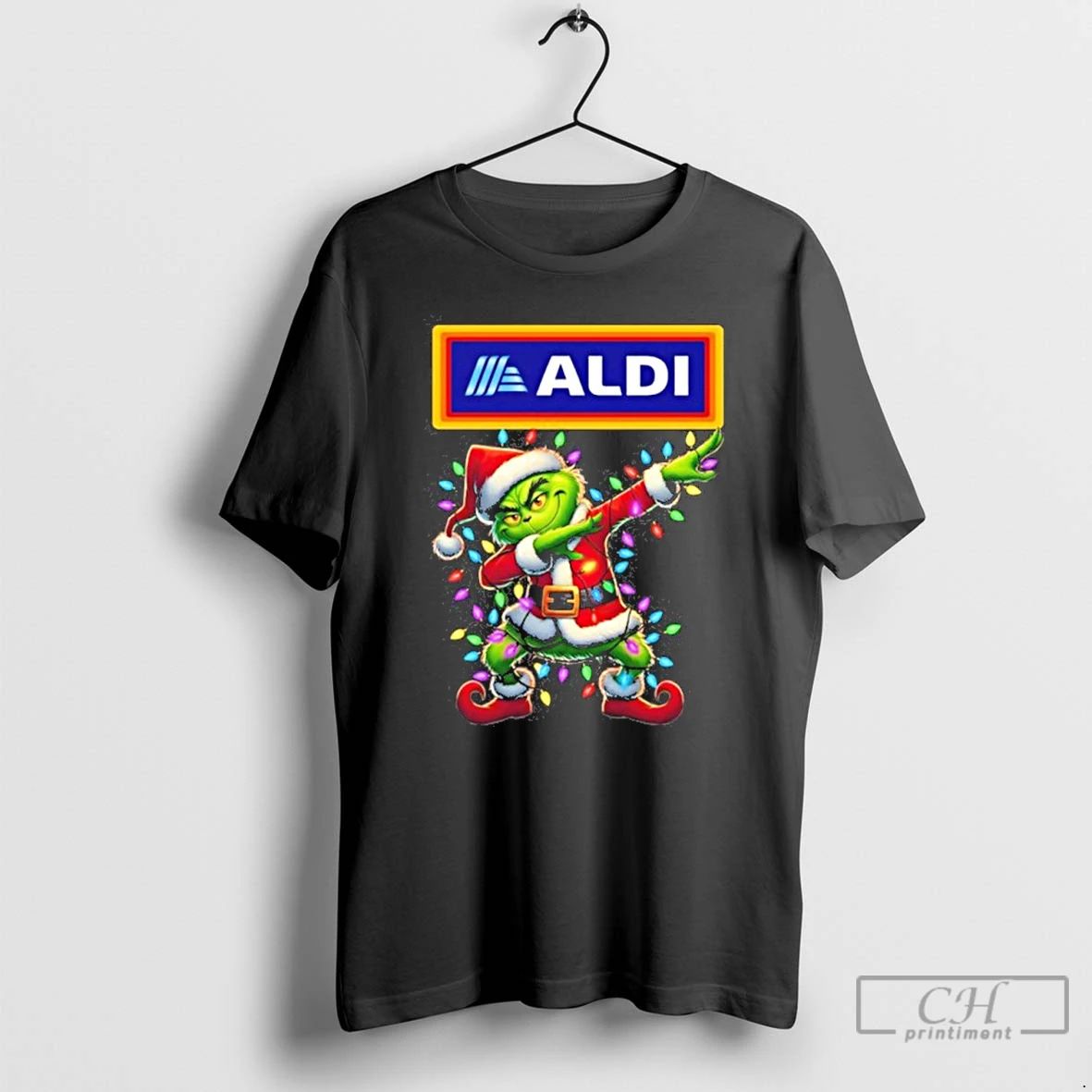 Classic Aldi Logo X Grinch Dabbing Light Christmas T Shirts