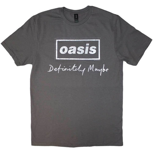 Oasis T-Shirt Definitely Maybe Noel Liam Gallagher Official Band Logo New Grey