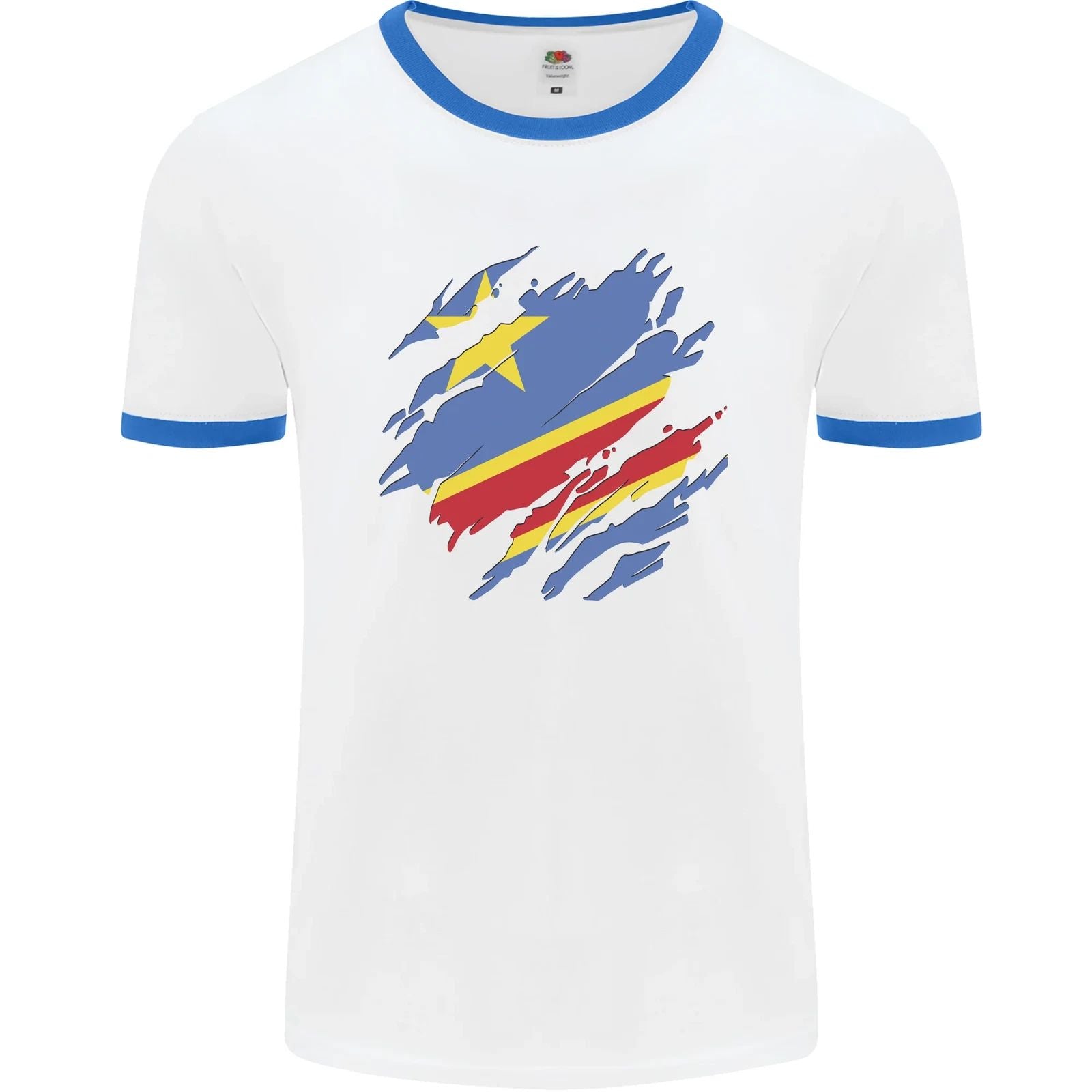Torn DR Congo Flag Congolese Day Football Mens Ringer T-Shirt