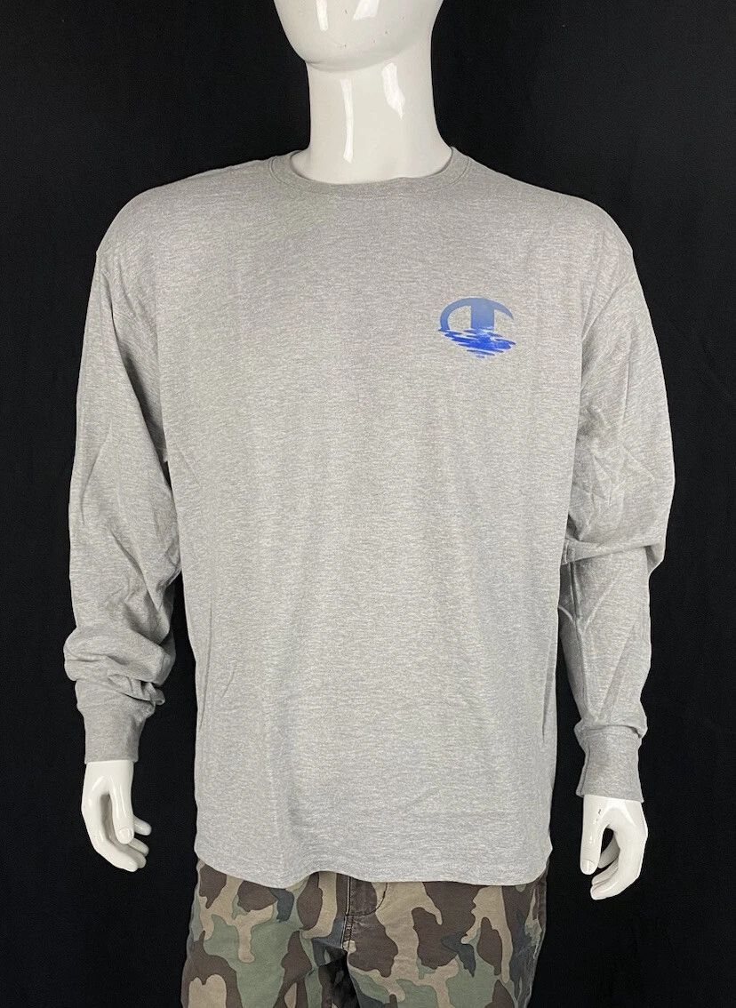 Champion Gray Long-Sleeve, Front & Sleeve Graphic T-Shirt Men's Size XL