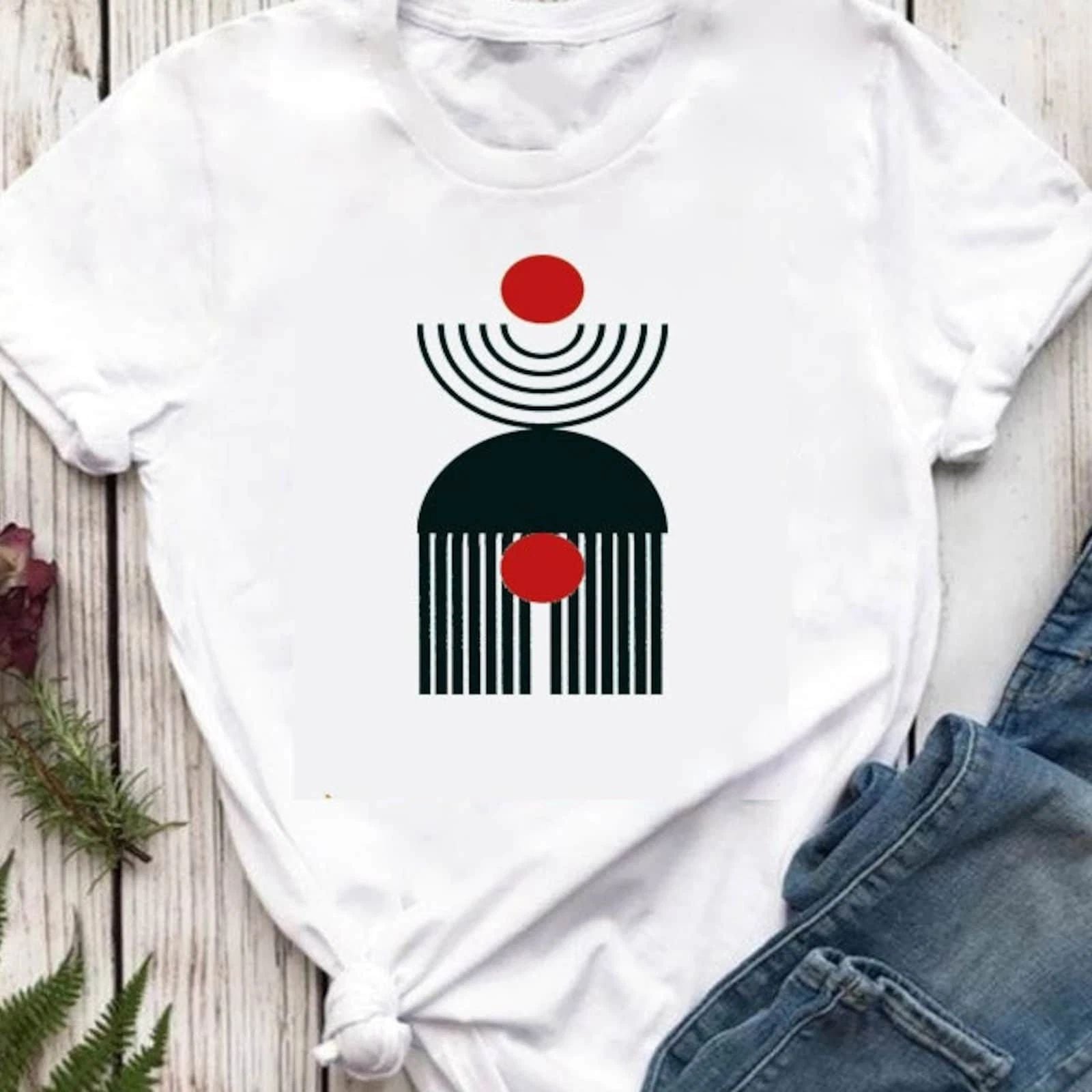Red Suns T-shirt,Retro Boho Graphic Abstract shapes, Geometric Art Print Illustr
