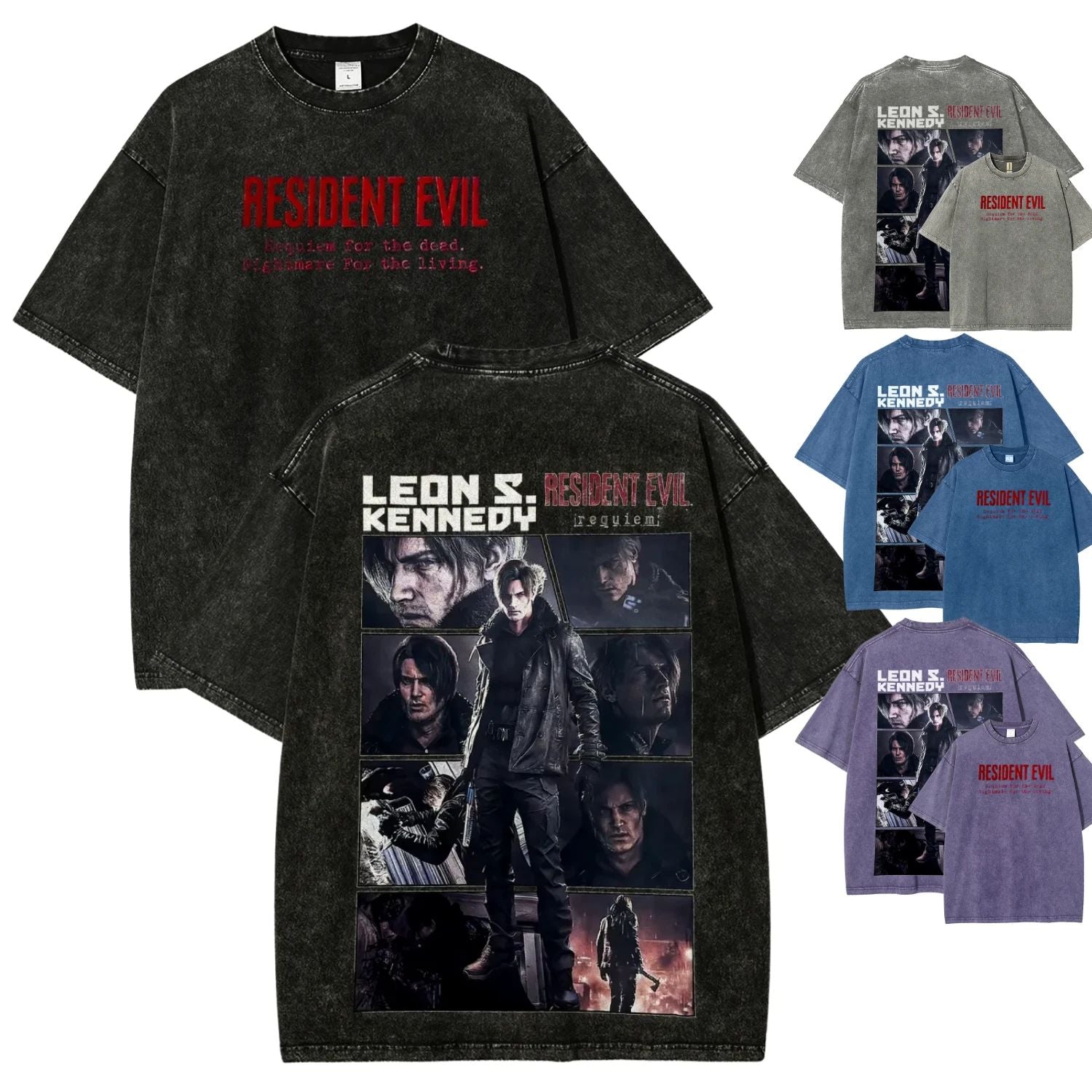 Resident Evil Requiem Horror Game Washed Tee 2 Sided Cotton Unisex Graphic