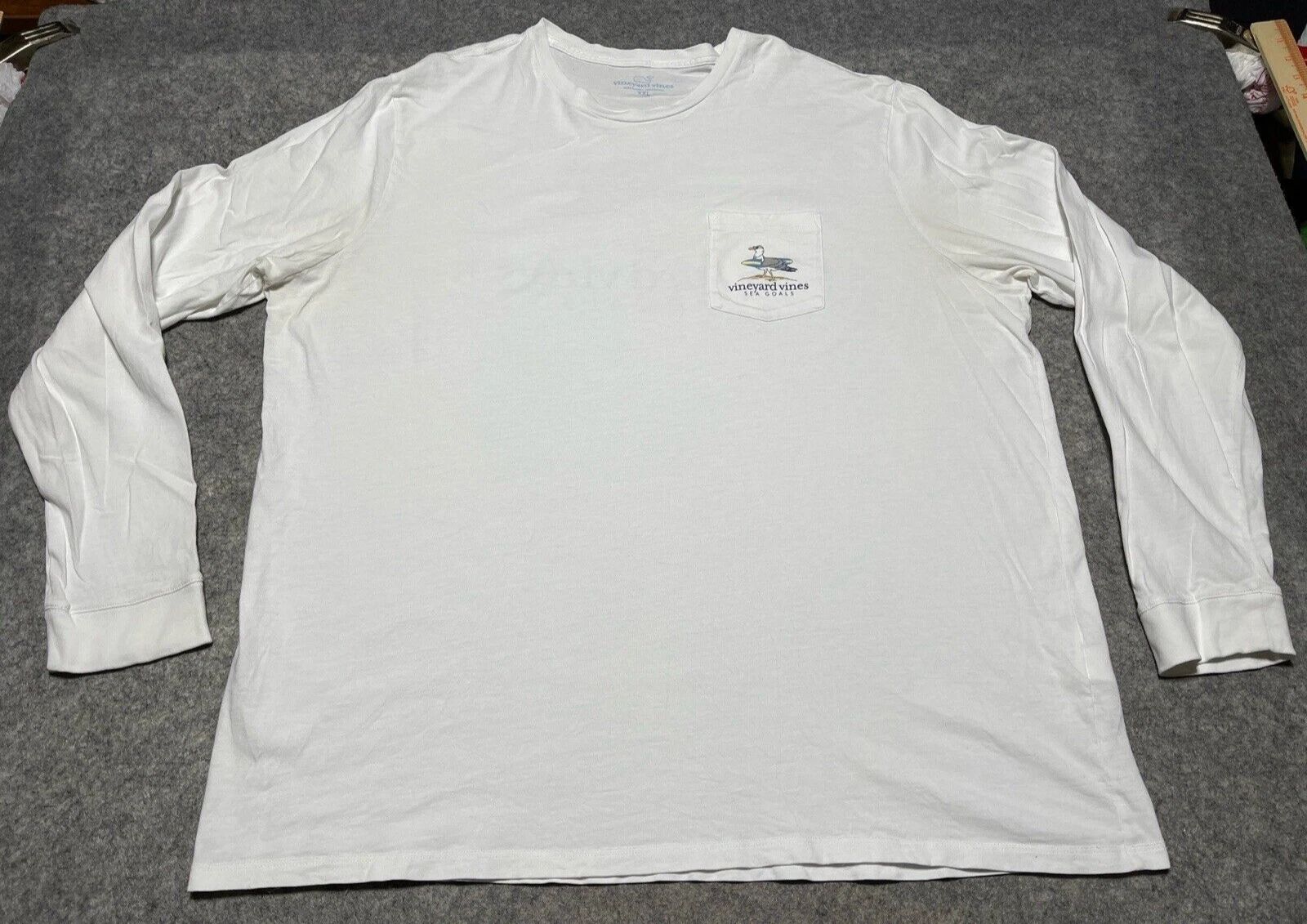 Vineyard Vines Pocket Long Sleeves White 2XL SEA GULLS Shirt Surf Board Ocean