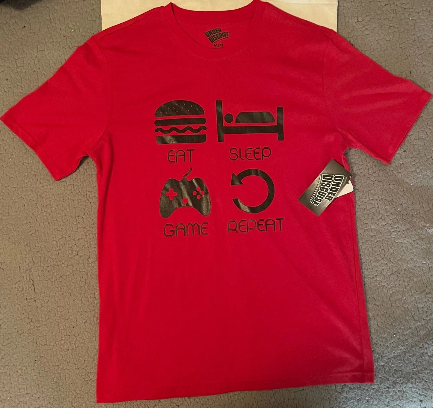 Eat Sleep Game Repeat Funny Gamer Nerd Geek Gift Graphic T-shirt Med Brand New!