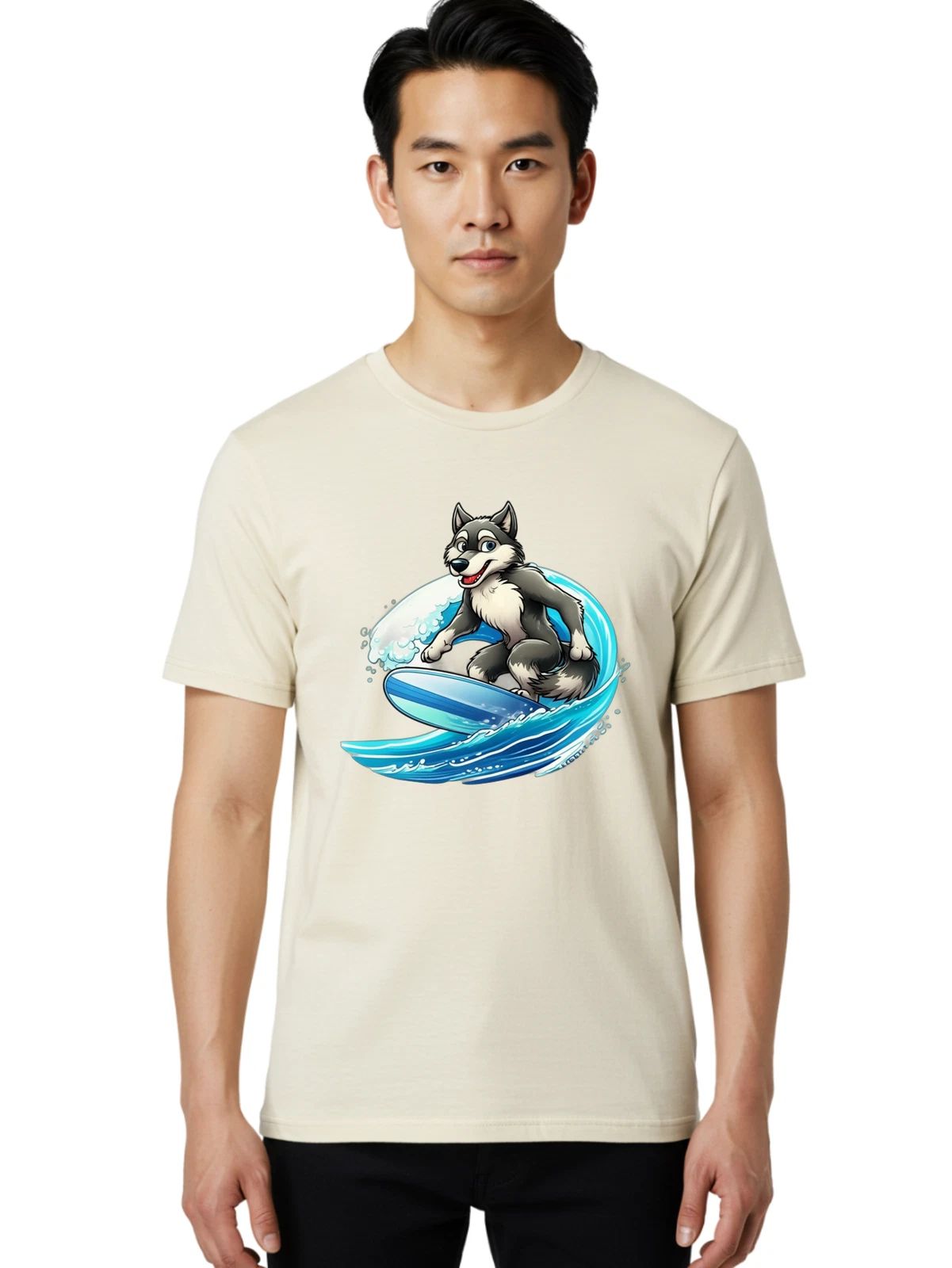 Surfing-Husky Mens Graphic Tee, 100% Cotton, Casual Summer Wear
