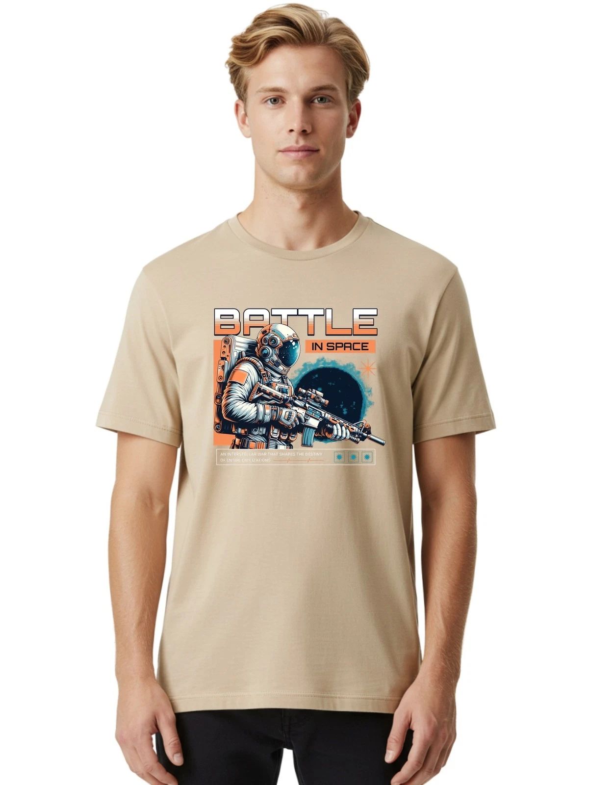 Battle-In-Space Mens Graphic Tee,100% Cotton,Casual Summer Wear