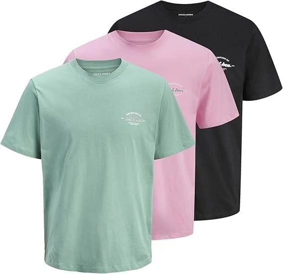 Jack & Jones Multi Pack Mens T Shirts Short Sleeve Crew Neck Tee Tops Pack of 3