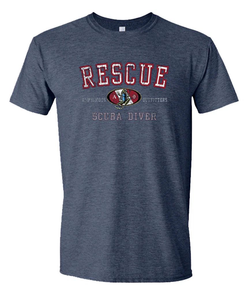 Amphibious Outfitters Scuba Diving T-Shirt - Rescue Diver - Heather Navy Blue