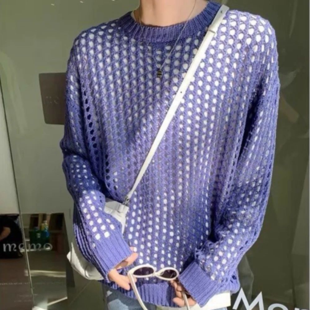 Men Fishnet Tops Shirts Hollow Out T-shirts Thin Net Mesh Blouse Sheer Retro Top