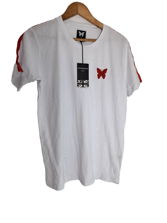 GOODFORNOTHING Unisex T-Shirt White Red Butterfly Print Crew Neck Short Sleeve