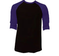 3/4 Sleeve Plain Baseball Raglan T-Shirt Tee Mens Sports Jersey Black Purple XL