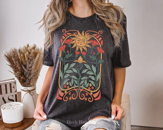 Boho Floral Art Nouveau Comfort Tee Shirt Women