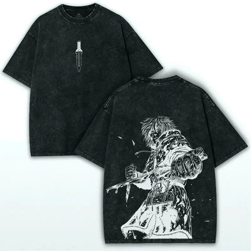 Anime Dark Warrior Graphic T-Shirt Oversized Cotton Streetwear Tee