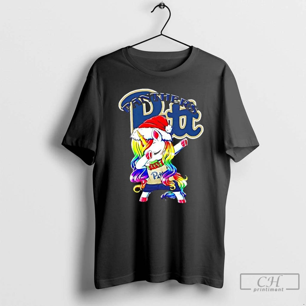 Classic Pittsburgh Panthers Football X Unicorn Santa Hat Dabbing Merry Christmas T Shirts