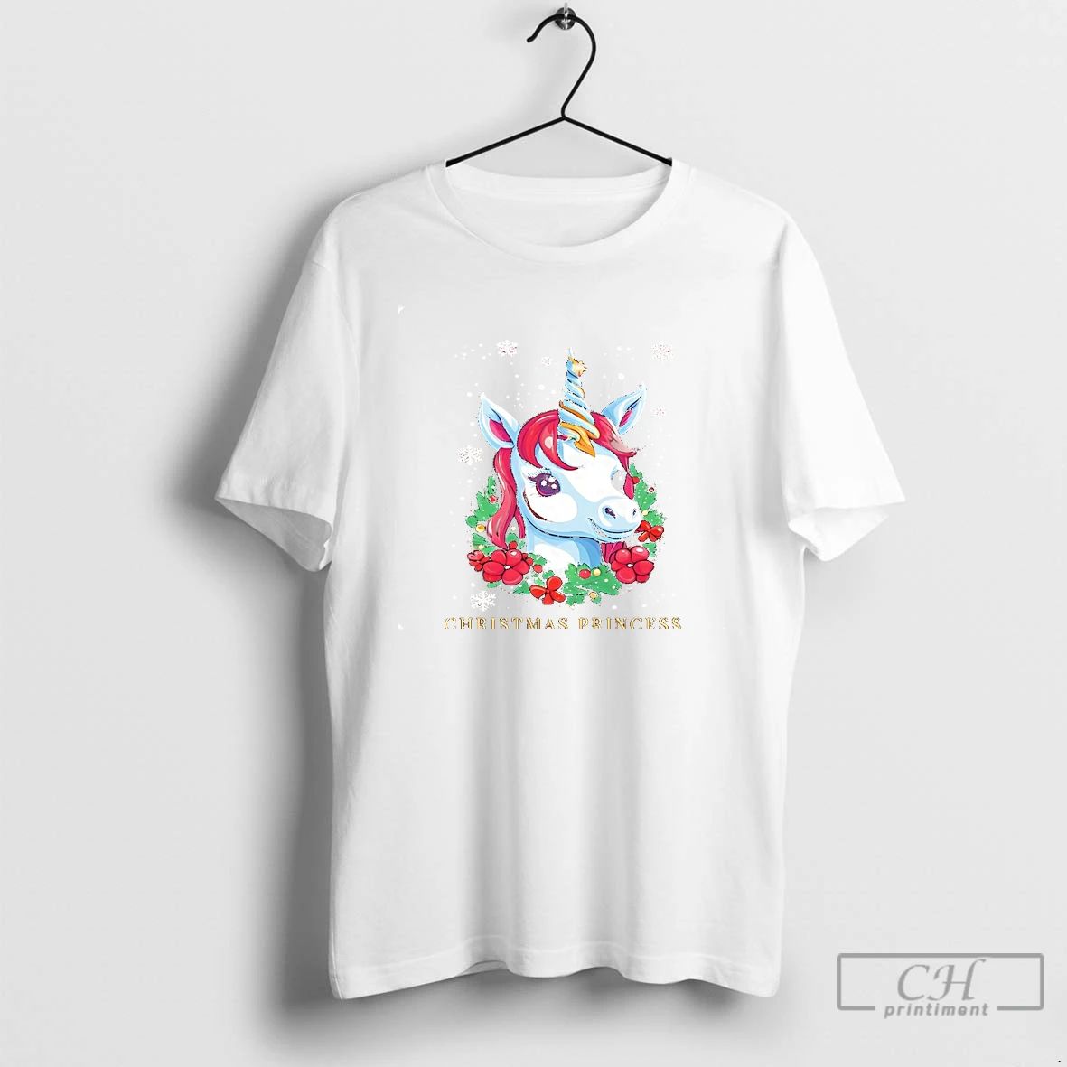 Classic Princess Unicorn Holiday Wreath Christmas T Shirts