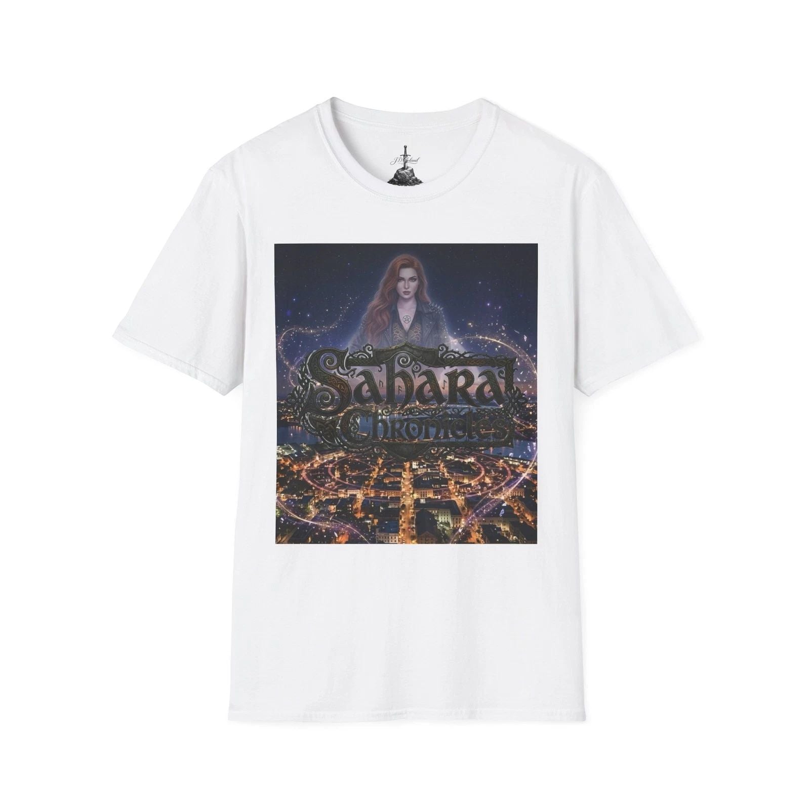Sahara Chronicles Graphic T-Shirt | Night Cityscape, Fantasy Portrait