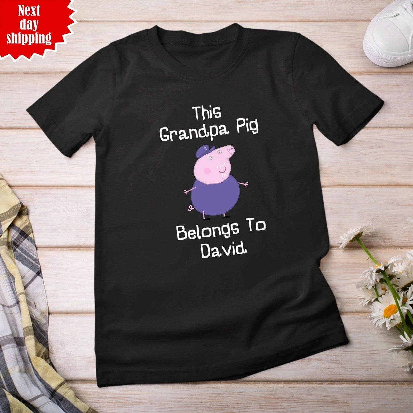Personalised Grandpa Pig T Shirt Printed Father's Day Gift Men Birthday Tee Tops