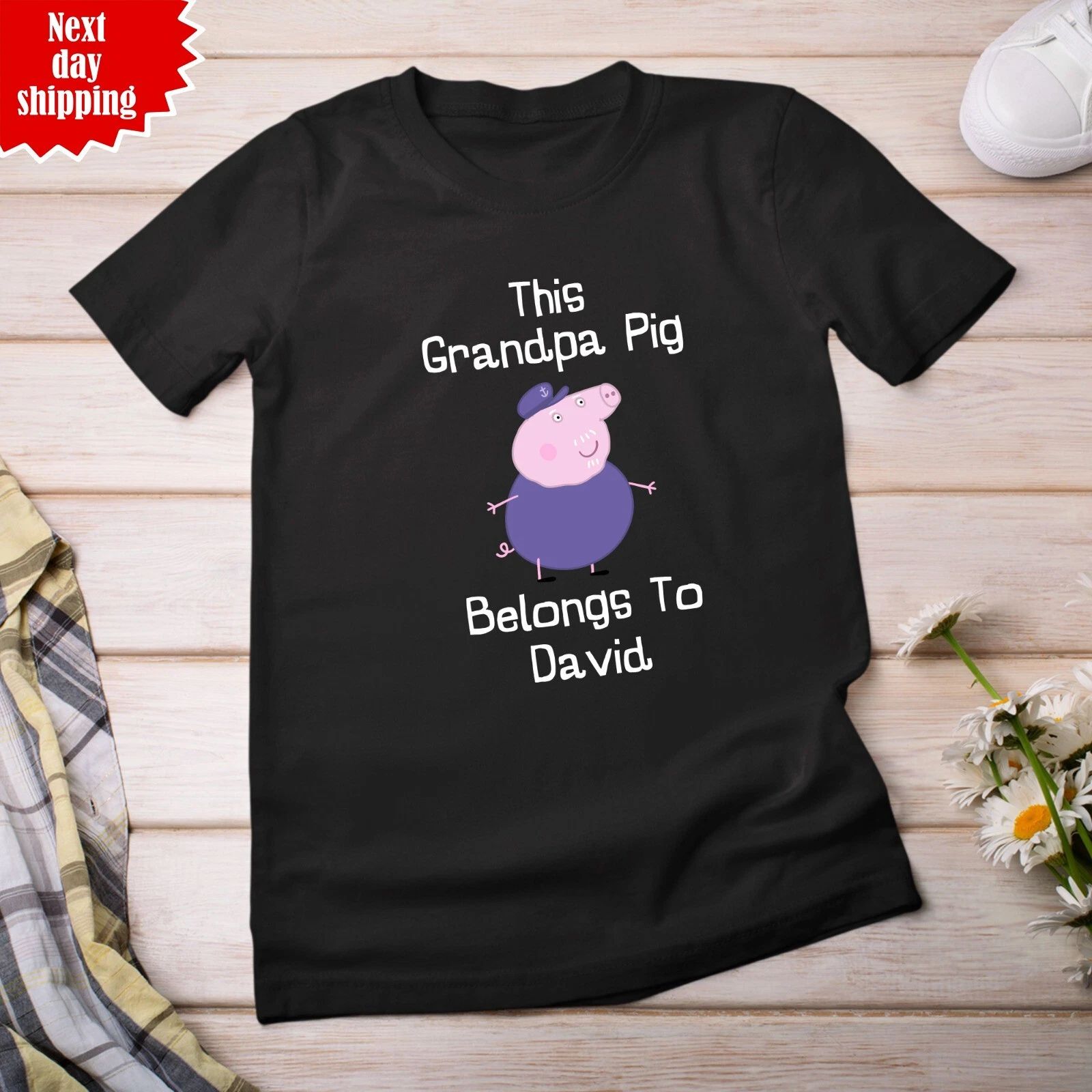 Personalised Grandpa Pig T Shirt Printed Father's Day Gift Men Birthday Tee Tops