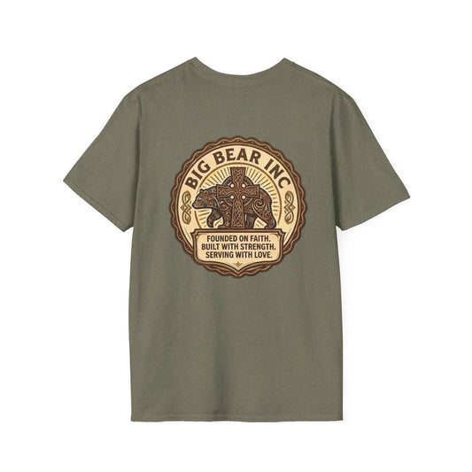 Big Bear Inc vintage emblem T-Shirt | rustic bear logo, faith & strength