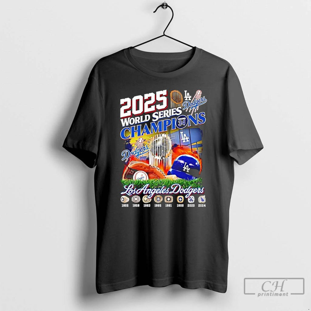 Classic La Dodgers 2025 World Series Champions Trophy Helmet T Shirts