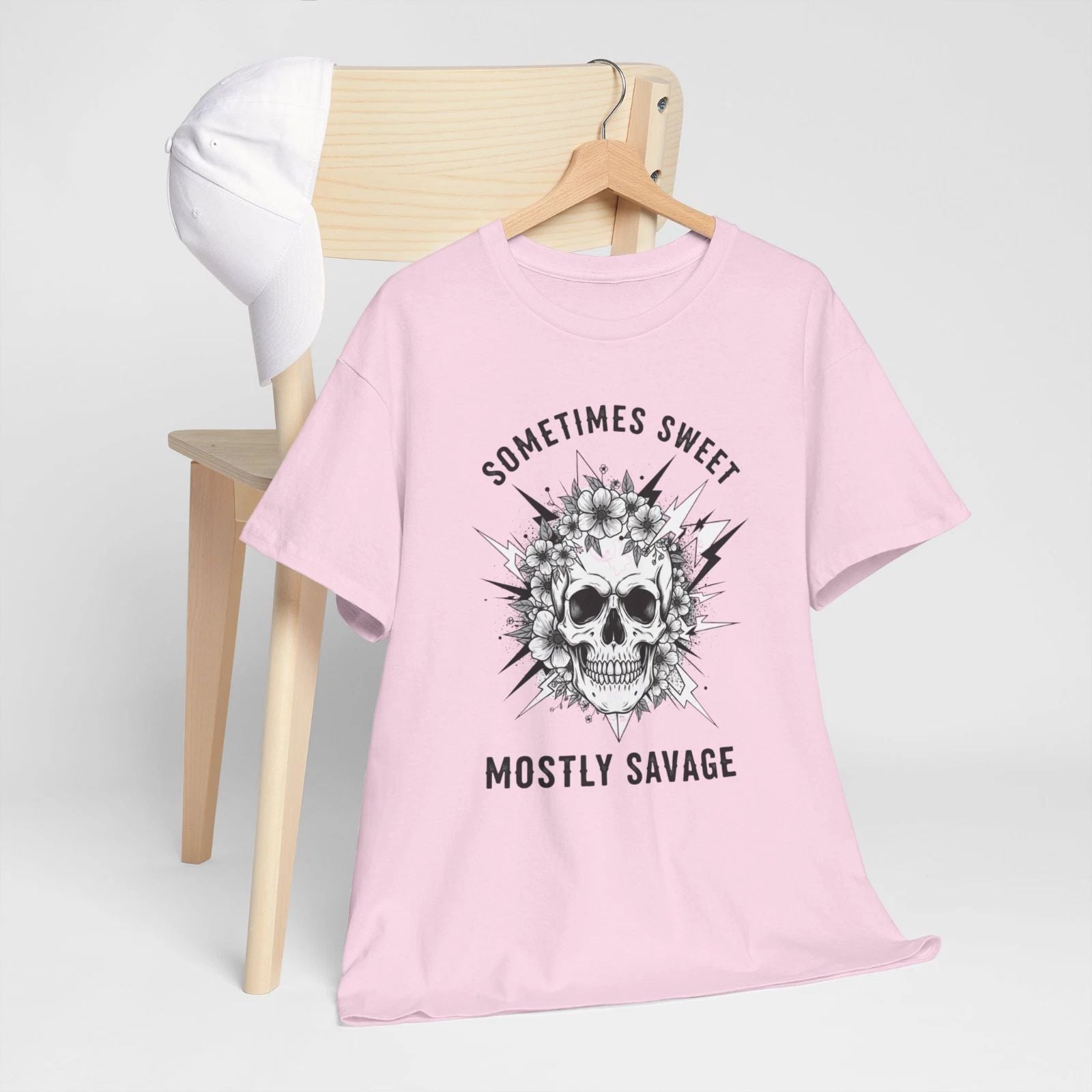 Pink Graphic Tee with Skull Design T-Shirt
