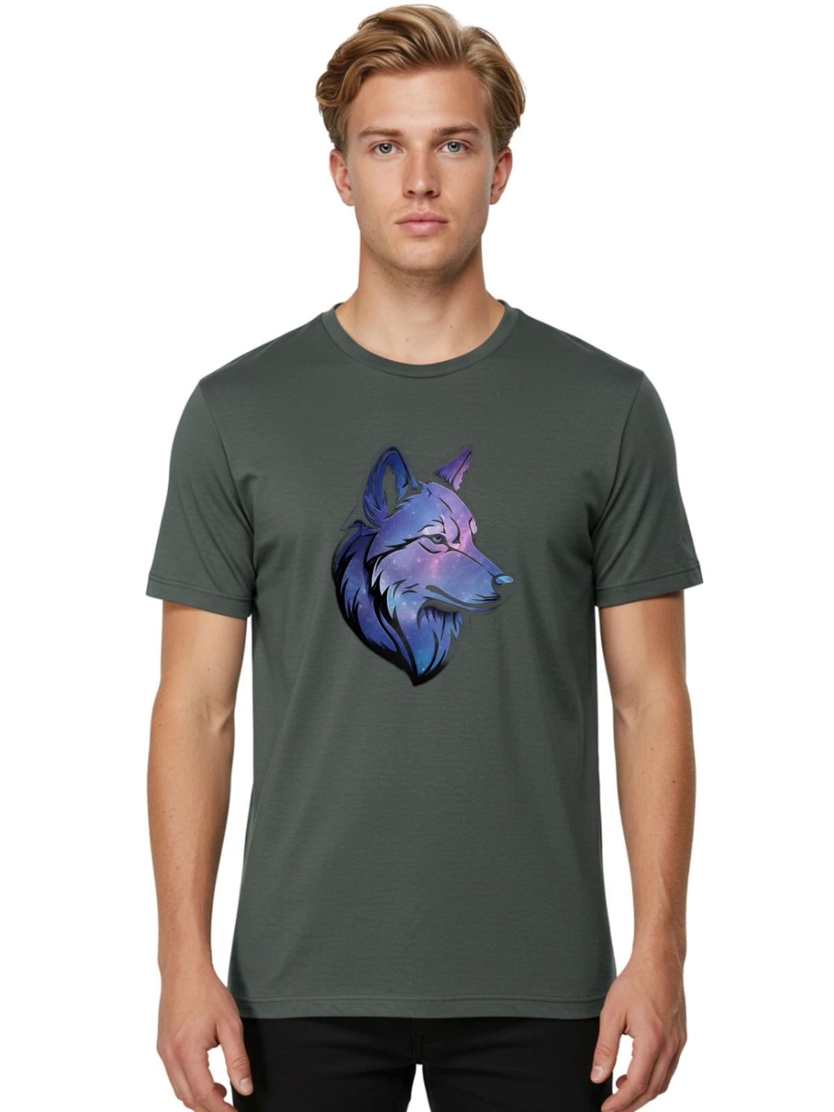 Galaxy-Wolf Mens Graphic Tee, 100% Cotton, Casual Summer Wear