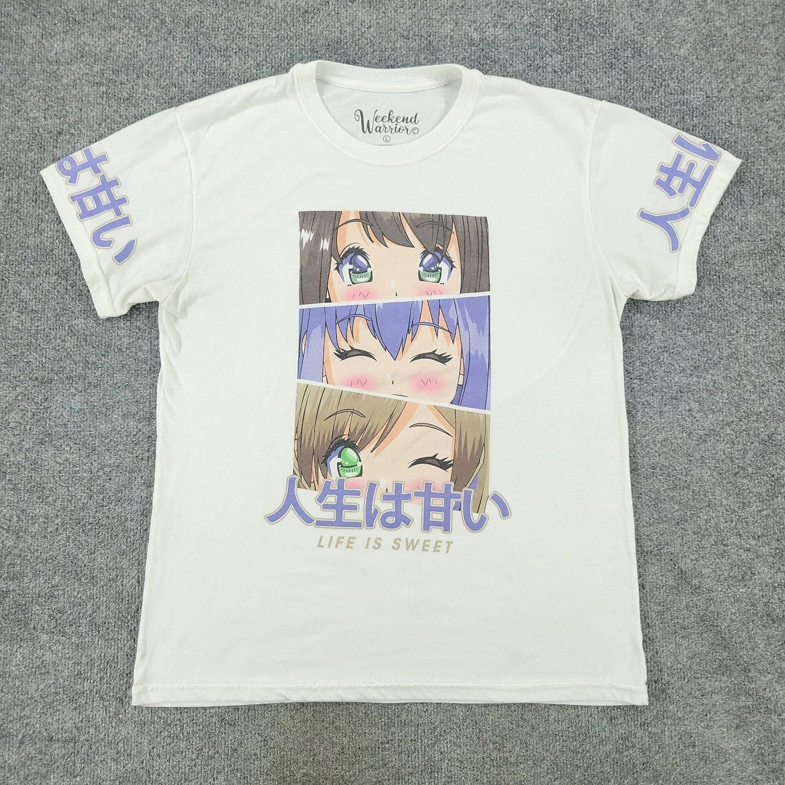 Weekend Warrior Shirt Men's Large White Life Is Sweet Anime Manga Short Sleeve